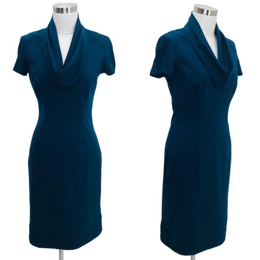 CACHE Navy Blue Cowl Neck Dress 6
